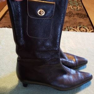 Coach Black Pebbled Leather Kitten Heel Boots 7.5